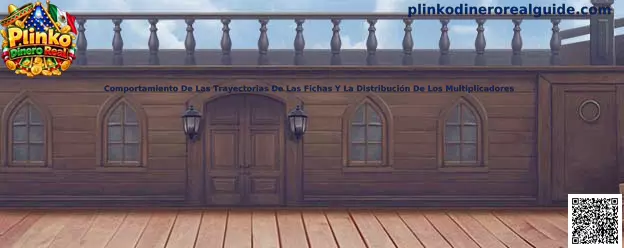Comportamiento de las trayectorias de las fichas y distribución de multiplicadores en Plinko